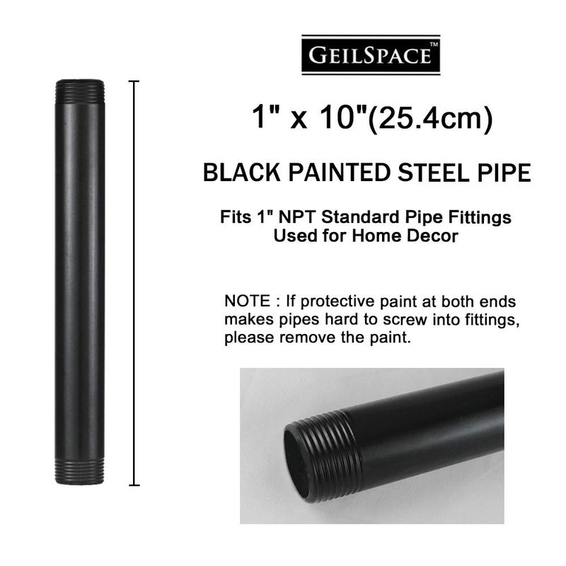 GeilSpace 1" Ã— 10" Pre-Cut Black Metal Pipe, Industrial Steel Fits Standard One Inch Black Threaded Pipes and Fittings - Vintage DIY Industrial Shelving (1" Ã— 10") - Image 2